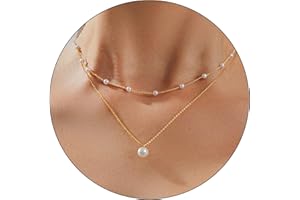 Partm Pearl Necklace for Women Trendy 14K Gold Plated Dainty Pearl Pendant Choker Set Handmade Pearl Gold Necklace Non Tarnish Simple Cute Jewelry Gifts for Women