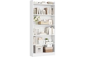 Yaheetech Bookshelf, 6-Tier Bookcase with Adjustable Storage Shelves and Top Open Compartment, Wooden Storage Display Cabinet