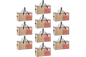 VENO 10 Pack Clear Moving Bags with Zippers, Heavy Duty Moving Boxes Alternative, Large Storage Totes for Clothes, Blankets &