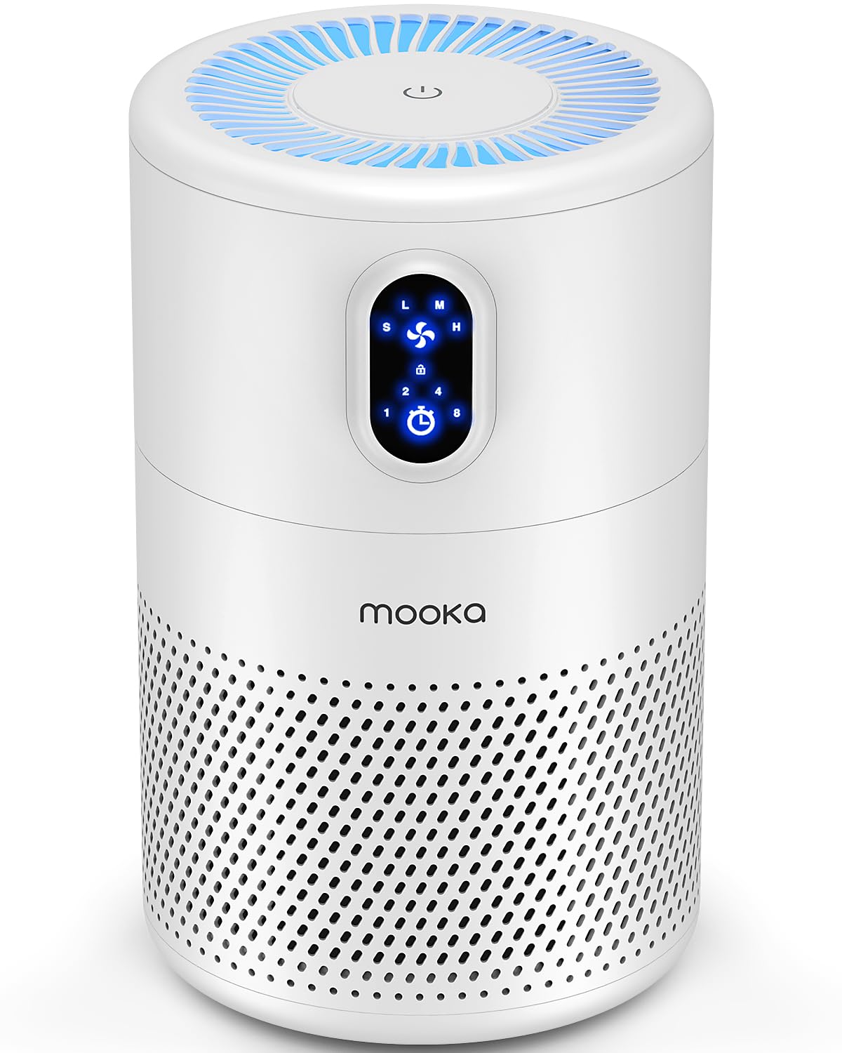 MOOKA Air Purifiers for Home Large Room up to 1076ft², H13 True HEPA Air Filter Cleaner, Odor Eliminator, Remove Smoke Dust Pollen Pet Dander, Night Light, B-D02L White Image