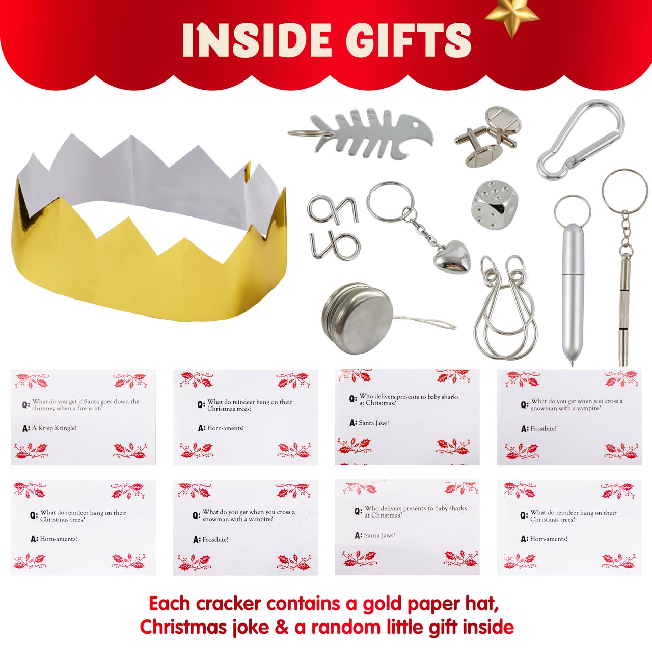 JOYN 8 Pack Christmas Non-Snap Party Table Favor with Blue & White Snowflake Design, with Party Hat, Joke & Little Gift Inside, for Xmas Gift, Christmas Seasonal Holiday Dinner Traditions