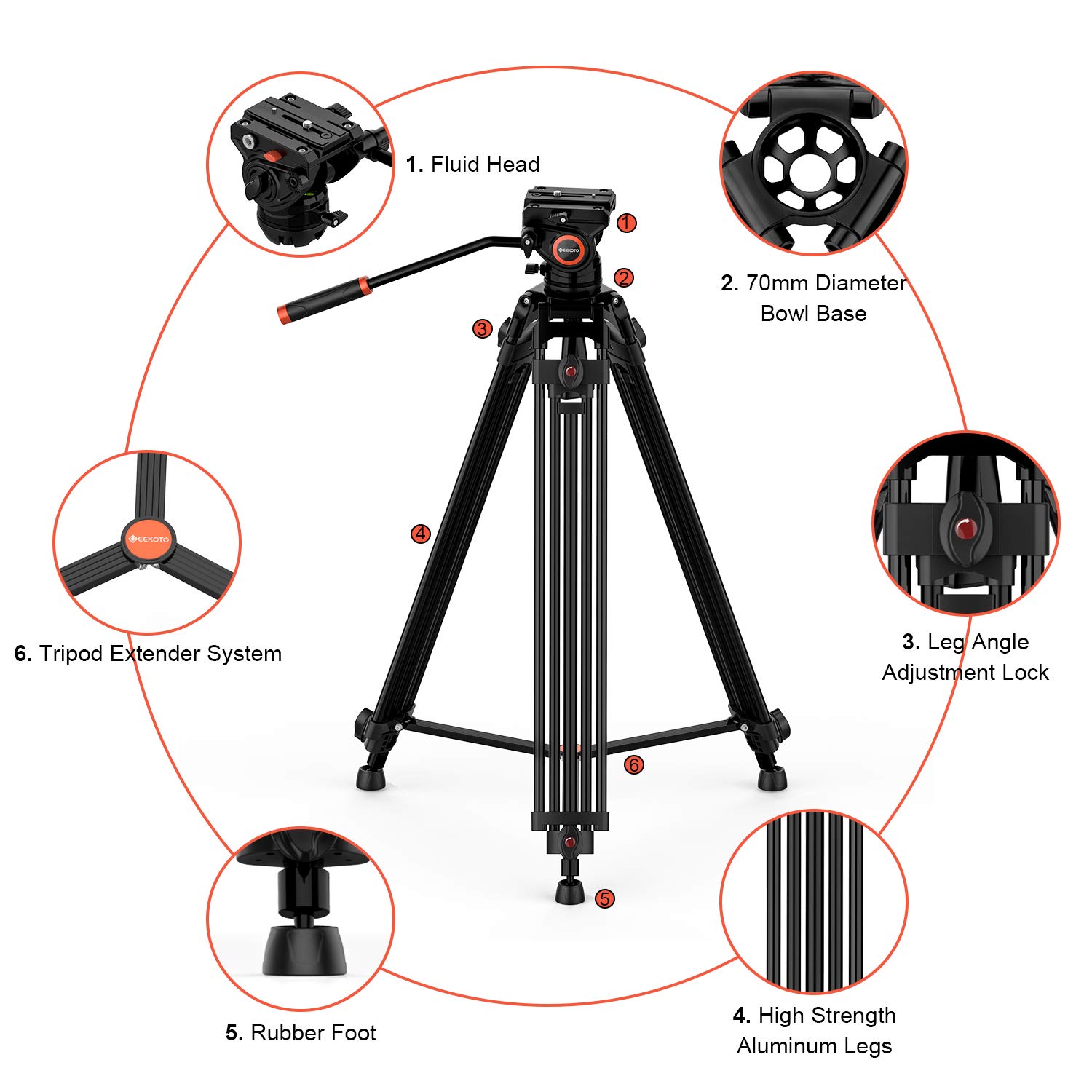 GEEKOTO Video Tripod 72 Inches Heavy Duty Aluminum Twin Tube Tripod geekoto-video-tripod-72-inches-heavy-duty-aluminum-twin-tube-tripod