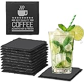 12 PCS Slate Coasters Black Square 4 Inch Bulk Rock, Blank Laser Engraving, Scratch Resistant Bottom, Home Office Kitchen Gift Wedding Bar Party Square Coasters