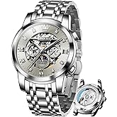 OLEVS Automatic Watches for Men Luxury Skeleton Mechanical Mens Watch Diamond Moon Phase Waterproof Date Self Winding Gentlemen Watch