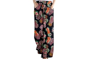 YMADREIG Linen Pants for Women High Waist Palazzo Pants Wide Leg Lounge Pants Drawstring Boho Beach Pants Solid Slacks