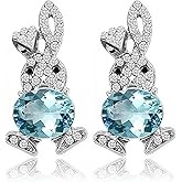 IRCOMULTI Crystal Rabbit Earrings for Women Silver Blue Rabbit Ear Stud Cute Animal Earrings Rhinestone Bunny Earring Easter Jewelry Gift