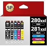 5 Pack PGI-280XXL CLI-281XXL Compatible Ink Cartridge Replacement for Canon 280 XXL 281 XXL use with PIXMA TR7520 TR7620 TR85