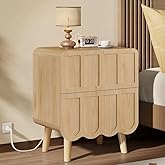 LYNCOHOME Nightstand with Charging Station, 18.9 inch Wide End Table with 2 Drawers, Modern Wood Bedside Table Mid Century Modern Night Stand for Bedroom (Natural)
