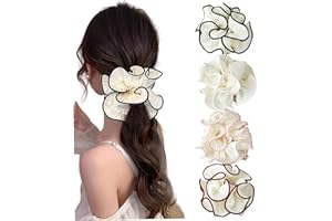 Giant Scrunchie, 4PCS Oversized Scrunchie Double Layer Pleated Ruffle Big for Women Large Hair Ties for Buns Ponytail Holders
