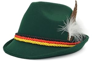 Melesh Dark Green German Alpine Oktoberfest Bavarian Costume Hat with Feather