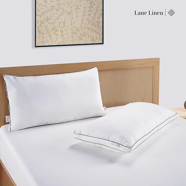 LANE LINEN PILLOWS STANDARD SIZE SET OF 2 (20″X26″) – HOTEL PILLOW FOR SIDE, BACK & STOMACH SLEEPERS, MEDIUM FIRM DOWN ALTERNATIVE FILL,COOLING PILLOWS FOR BED – SOFT & FLUFFY PILLOW – WHITE
