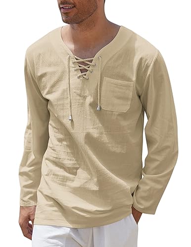COOFANDY Mens Cotton Linen Shirts Loose Fit Yoga Shirts Summer