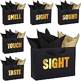 OEMVALATY 5 Senses Gift Bags for Him Her Five Senses Gift Bags with Ribbon Handles and Tissue Paper Present Wrappings for Valentine Wedding Anniversary Birthday Christmas(Black, 12.6''x8.8''x4'')