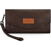 Montana West X Wrangler Women's Wallets Large Wristlet for Woman Ladies Female Trifold Cash Wallet with Wrist Strap and Rfid Lining