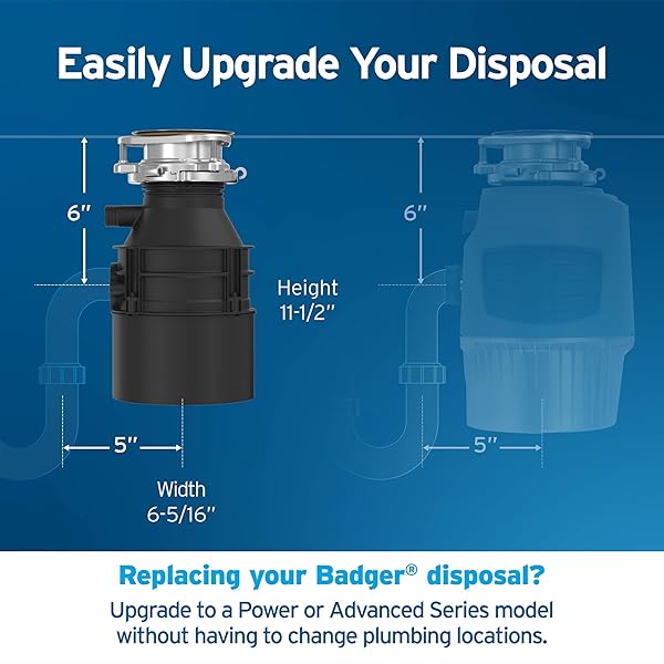 INSINKERATOR BADGER 5 GARBAGE DISPOSAL WITH POWER CORD, STANDARD SERIES 1/2 HP CONTINUOUS FEED FOOD WASTE DISPOSER, BADGER 5 W/C, NO SIZE, BLACK/GRAY