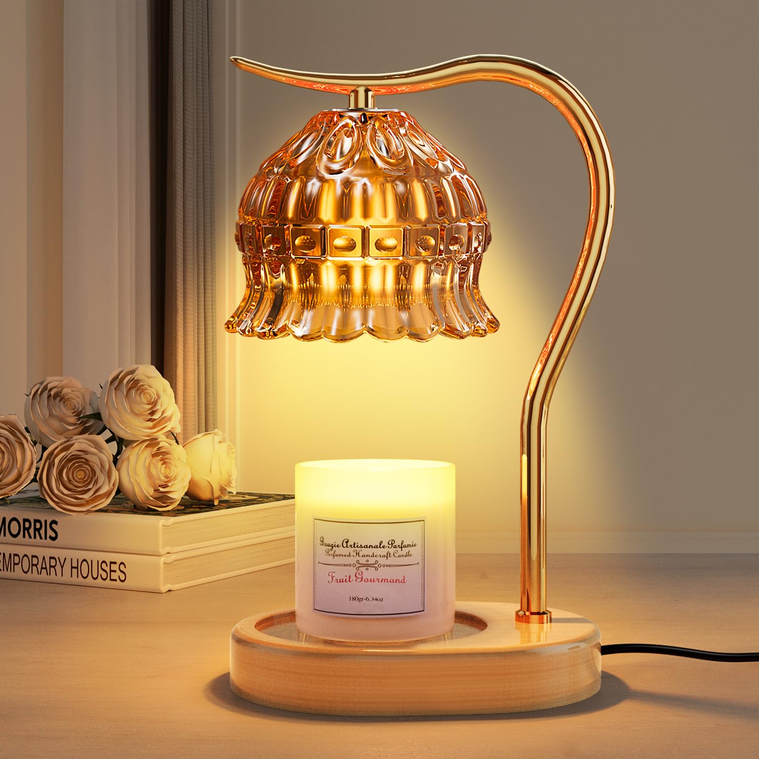 Photo 1 of Candle Warmer Lamp with Timer, Vintage Flower Candle Lamp Warmer, Dimmable Electric Lamp Candle Warmer with 2 Bulbs for Scented Jar Candles, House Warming Gifts for Mom Women Home Room Office Decor