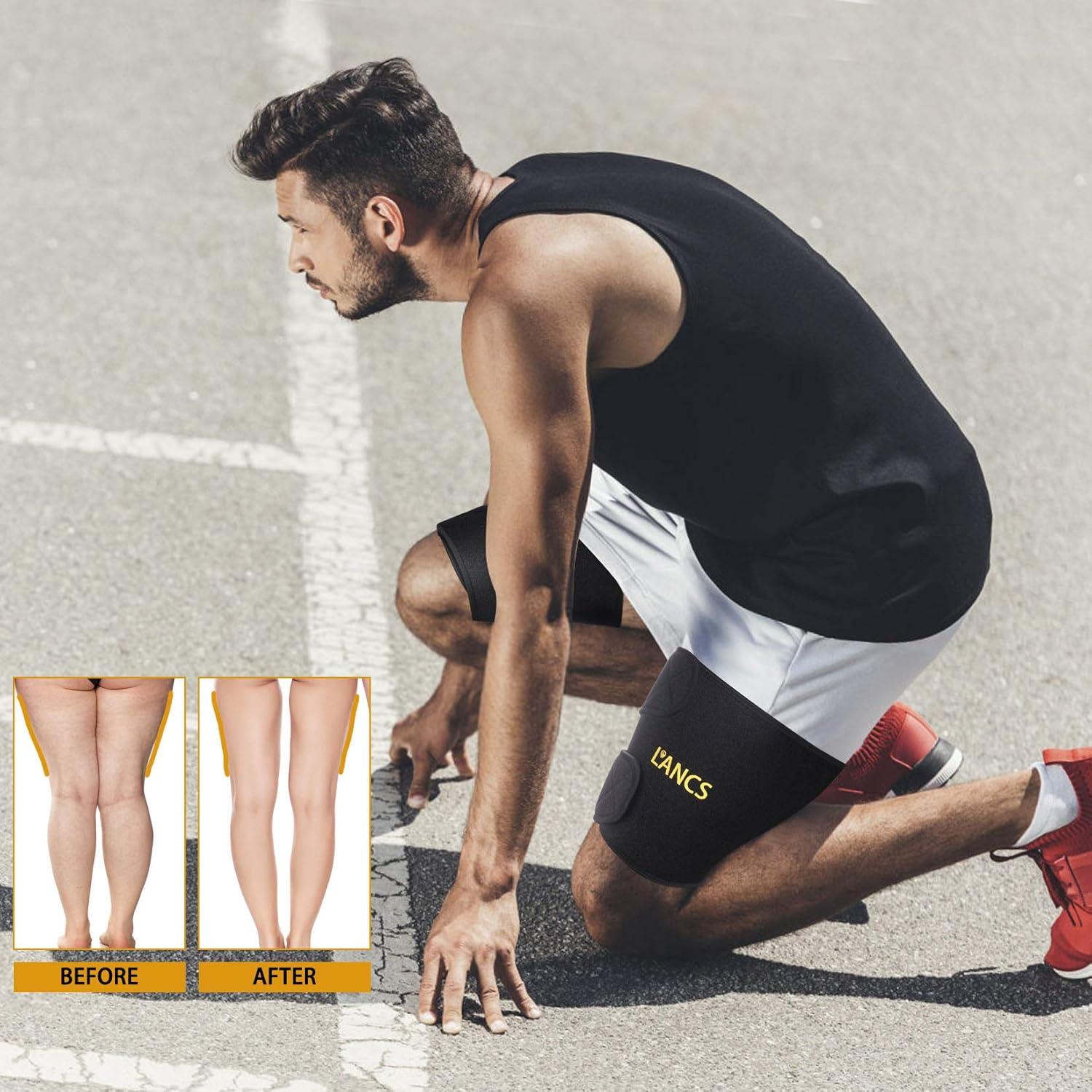 LANCS Neoprene Thigh Trimmer Fat Burner Wraps Compression Sleeves Sweat Thigh Slimmer Braces Support for Workout Exercise(Pair) : Sports & Outdoors