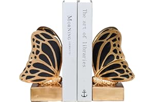 Kakizzy Vintage Gold Butterfly Bookends,Resin Book Ends for Shelves,Heavy Duty Decorative Bookends,Creative Book Stopper Holder Decor for Desk Home Office,Shelf Decoration,Gifts for Mother's Day