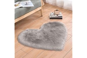 ZuTKekon Faux Fur Sheepskin Heart Shaped Area Rugs, 16"x20" Luxurious Wool Love Floor Carpets Bathroom Non-Slip Mat for Home Decor Nursery Living Room Bedroom Pet Kids and Baby Room (Light Grey)