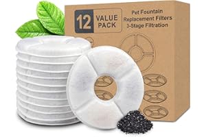 12Pcs Pet Fountain Replacement Filter, Activated Carbon Filters for Cat and Dog Water Fountain, Automatic Dispenser Filters f