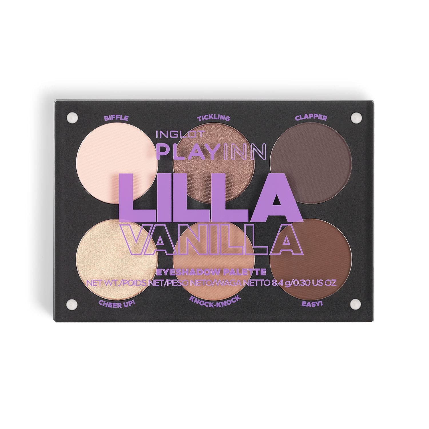 Inglot PlayInn Lilla Vanilla - Palette of 6 Eyeshadows in Shades of Nude and Purple | Ideal for Creating Subtle and Expressive Makeup | A mix of delicate and intense shades | 8.4 g