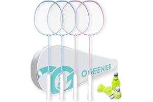 OGEENIER Badminton Rackets Set of 4, Badminton Racket with 6 Nylon Shuttlecocks