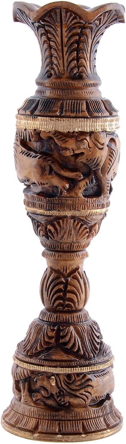 Craft Trade Wooden Handcarved Shikar Flower Vase for Home Décor Bouquet Artificial Plant Stand Decorative Flower Pots for Living Room Office - 20x5 cm