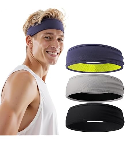 Lot De 3 Bandeaux Sport – 1 Bandeau Front + 2 Brassards, Coton Absorbant, élastique, Pour Running, Yoga, Tennis… - 7