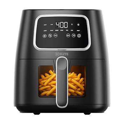 Kitchen Elite 5.5 Qt. Digital Air Fryer, Countertop Cooker with LED Screen, Presets for Air Fry, Roast, Dehydrate, Defrost and Reheat, Black