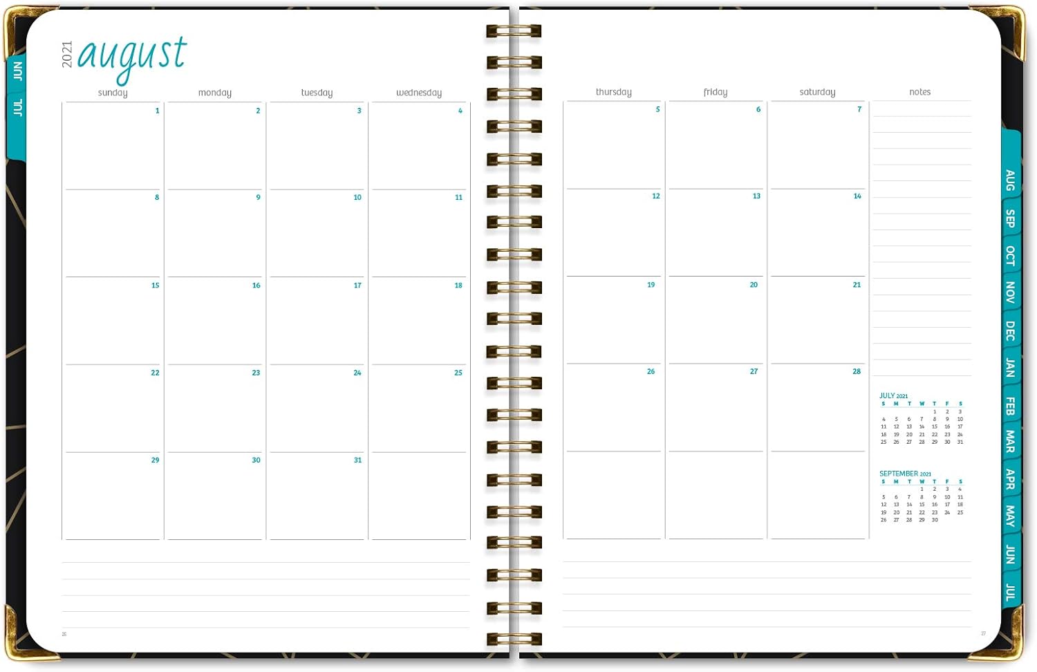 HARDCOVER Academic Year 2021-2022 Planner: (June 2021 Through July 2022) 8.5"x11" Daily Weekly Monthly Planner Yearly Agenda. Bookmark, Pocket Folder and Sticky Note Set (Black Gold Triangles) : Office Products