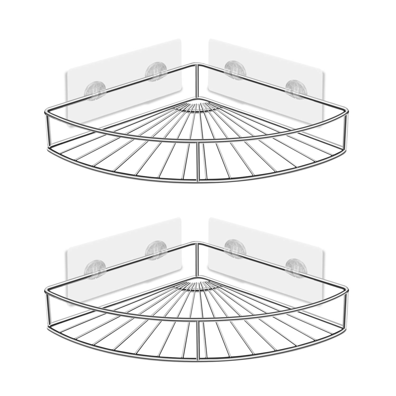 Seven Sparta 2 Pack Corner Shower Caddy Adhesive Stainless Steel Storage Organizer Shelf with Waterproof Stickers for Kitchen Bathroom, No Drilling Required