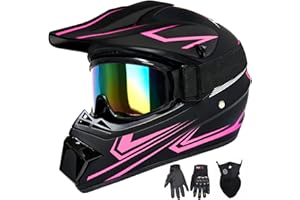 XINGSILUC Youth Kids Motocross Helmet, Adult ATV Dirt Bike Helmet with Goggles Gloves & Mask Quick, Full Face Motorcycle Helmet with Quick Release Buckle DOT Certified