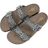 Luffymomo Womens Slide Sole Sandals Cork Footbed Adjustable Stap Buckle Sandals
