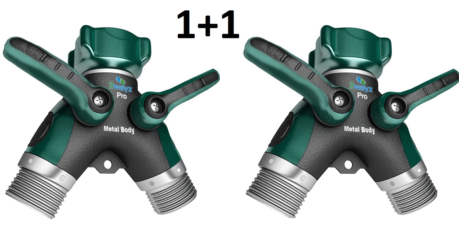 2Wayz Metal Body Garden Hose Splitter (Pack Of 2) | Y Ball Valve Connector For Your Soaker Hose, Outdoor Faucet, Sprinkler & Drip Irrigation System. Includes: 10 Washers + 3 Years Guarantee. (784672328777)