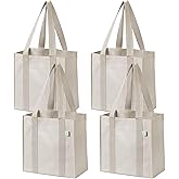 VENO 2-4 Pack Reusable Grocery shopping Bags, Medium Tote Bag w/Handle Hard Bottom, Heavy Duty, Foldable Carrier