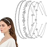 Fiyooau 4 Pcs Silver Rhinestone Headband, Sparkly Metal Headband, Crystal Bridal Hair Band for Women Flower Girl Hair Accessories for Birthday Party Wedding Prom