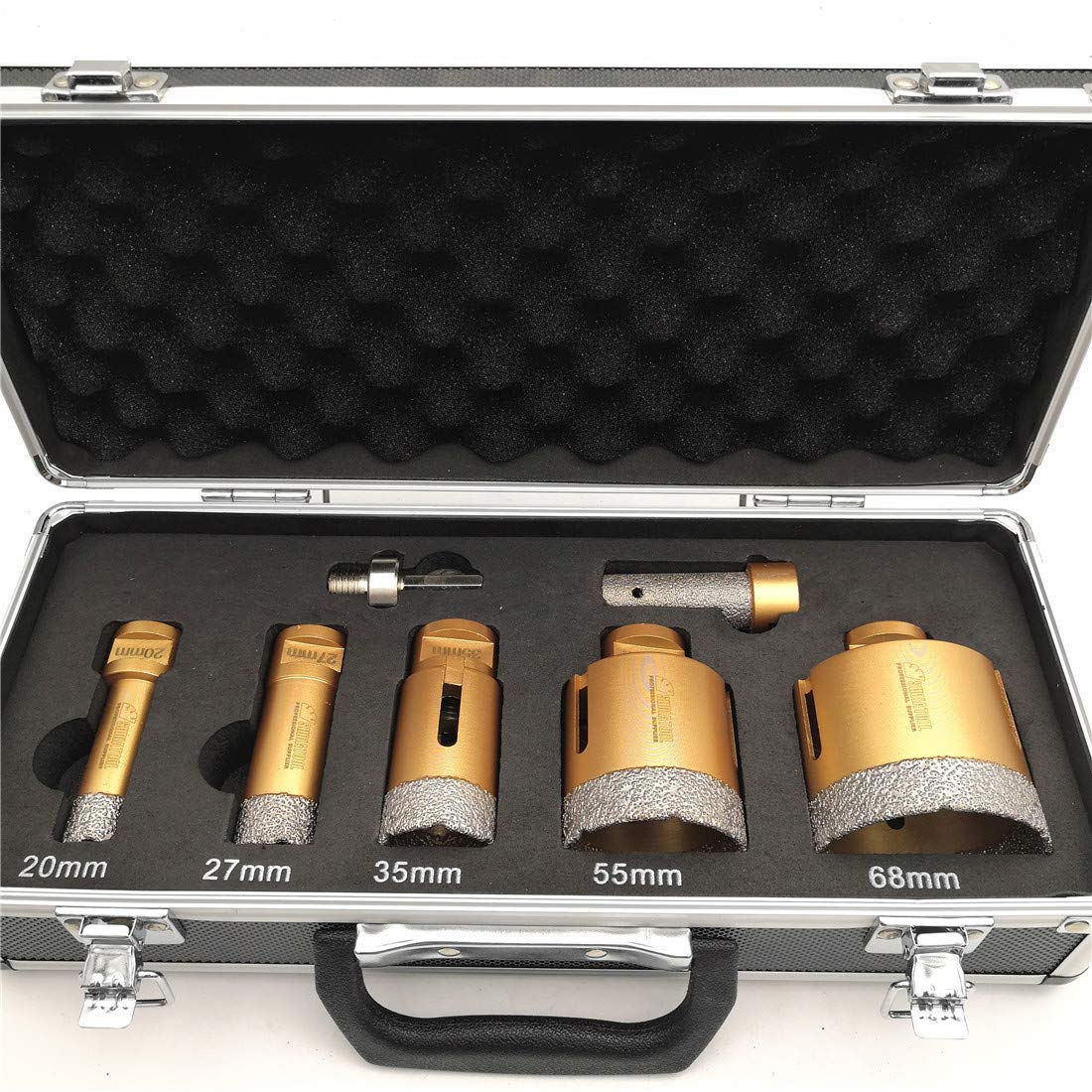 SHDIATOOL Diamond Drill Core Bits Kit with Box 20/27/35/55/68mm and a 20mm Finger Bit an Adapter for Tile Porcelain Granite Marble-Set of 7
