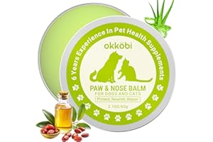 OKKÖBI Paw & Nose Balm for Dogs & Cats - All-Natural Lick-Safe Pet Paw Balm for Cracked, Dry Foot & Noses - Soothing & Protective Salve - Horse Hoof Care 60g - 2.1 oz