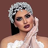 WONRLUA Wedding Headpiece for Bride, Rhinestone Bridal Headband, Bridal Hair Accessories with Alloy Leaf