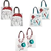 Earthwise Reusable Shopping Bags Extremely Durable Multi Use Small Stylish Fun Foldable Water-Resistant Totes Design - Holiday Jolly (pack of 6-2 of each Design)