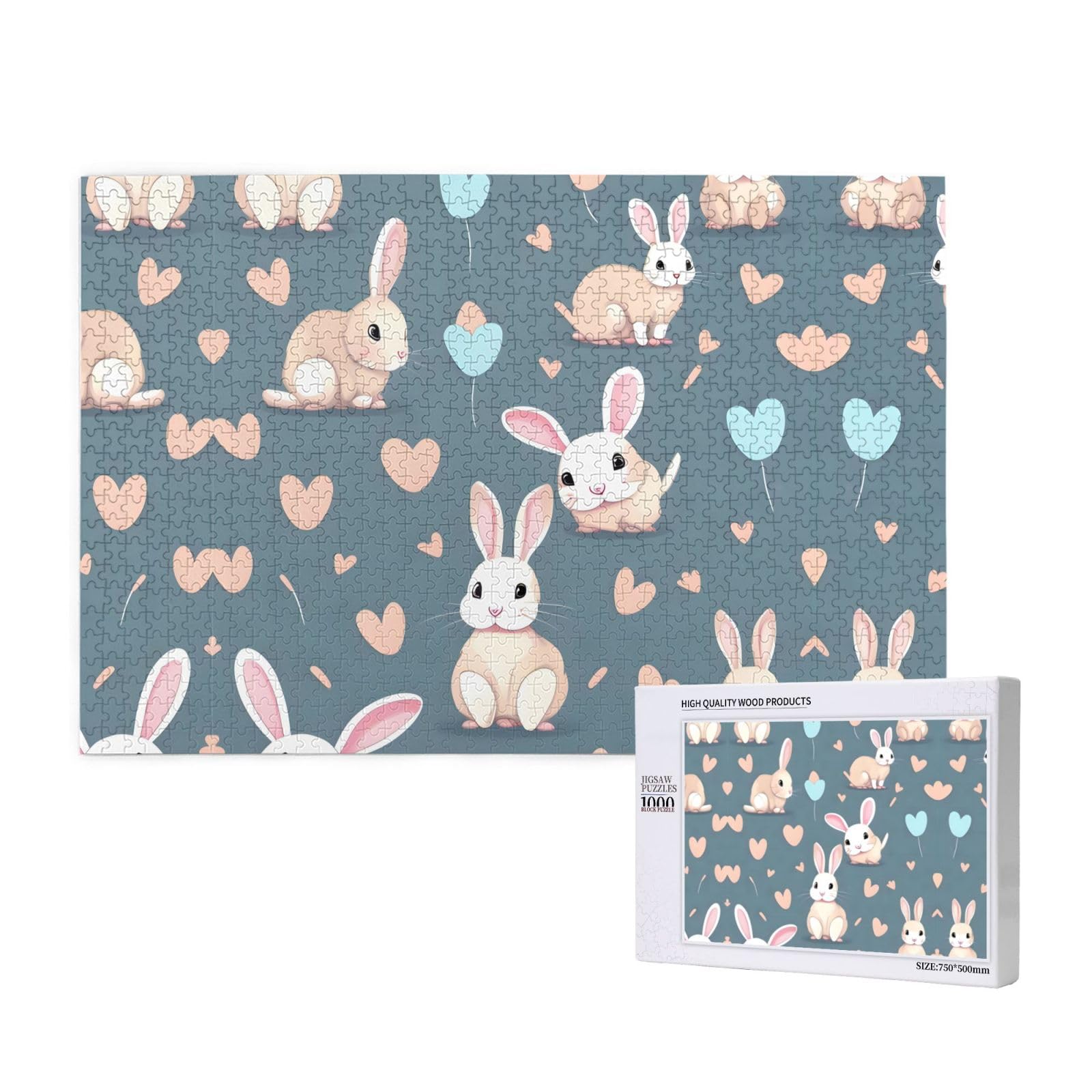 Phayah Cartoon Cute Bunny Jigsaw Puzzles for Adults 1000 Pieces.Home Decor Birthday Party for Men Women 29.5 X 19.7