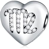 CRISNATA 12 Zodiac Signs with Clear CZ Heart Charms, 925 Sterling Silver Constellation Beads, fits European Birthday Bracelet, Gifts for Family/Lover/Friends