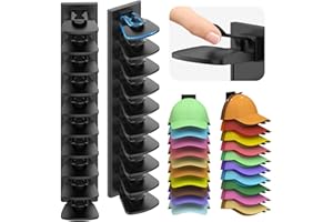 Volnamal Hat Organizer for Baseball Caps, 2 Pack Hold Up to 40 Hats, Hat Rack for Wall Space Saving, Hat Hanger w/Strong Adhesive Hat Storage Holder Display for Closet Door and Wall (Black)