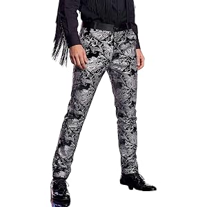 Men's Fashion Floral Printed Pants High Waist Slim Performance Pant Nightclub Party Stage Costume Formal Trousers
