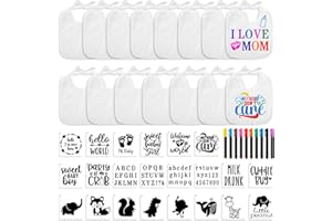 47pcs DIY Baby Bib Decorating Kit - 15 White Bibs, 22 Stencils for Painting, 10 Fabric Markers - Blank Design for Baby Shower