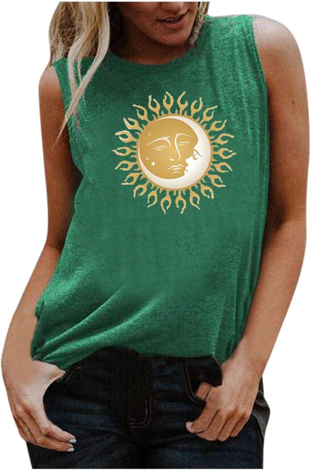 Damen Oversized T-Shirt Sonne Mond Motiv - Vintage Streetwear