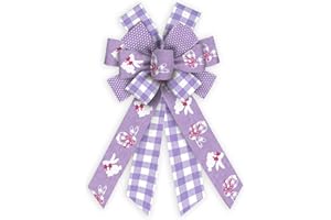 Threetols Easter Wreath Bows, Purple White Buffalo Plaid Bows for Wreath Easter Bunny Decorative Bows for Front Spring Easter Dot Ornaments Hanging Wreath Bow for Indoor Outdoor Decor
