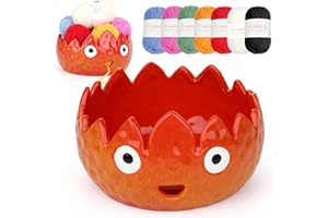 Coopay Flame Yarn Bowl for Crocheting/Knitting, Cute Yarn Storage Bowl with 7PCS Yarn, Large Size Ceramic Yarn Bowl Crochet Knitting Bowl for Beginners, Great Knitting Crochet Gift (6.8in)