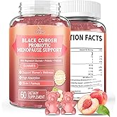 OALSE Menopause Supplement for Women Gummies with Black Cohosh Magnesium, Vitamin E, Probiotic & Prebiotic - Hot Flashes* and Night Sweats* Relief Supplements - Vegan, Peach Flavored, 60 Counts