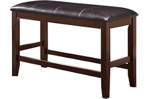 BENZARA Benjara Wooden Counter Height Bench with Leatherette Seat, Brown and Black